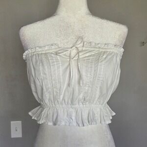 Hollister White Lace Smocked  Crop Top Size Small Coquette Milkmaid Cottage